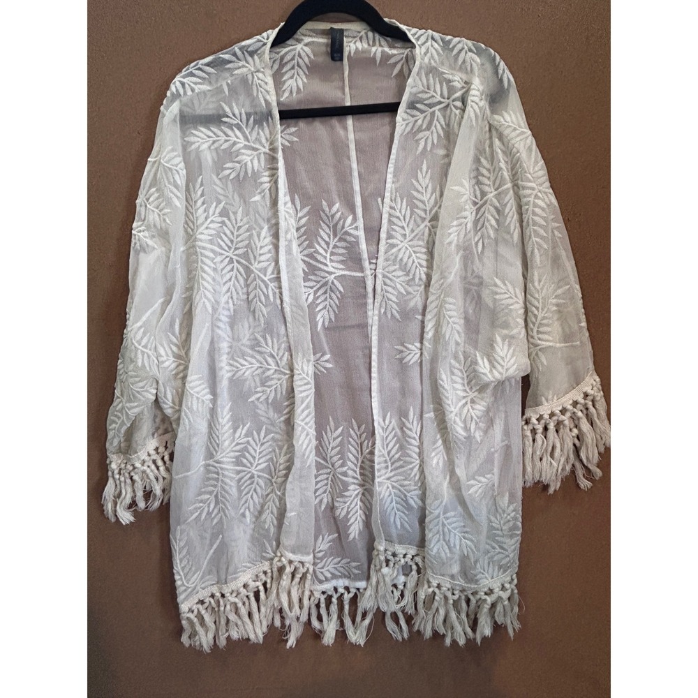 Lane Bryant Kimono Cardigan Womens 18/20 Ivory Excellent Embroidered Tassel Boho